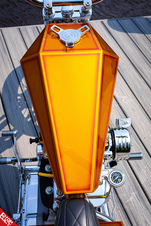 Orange motorcycle gas tank
