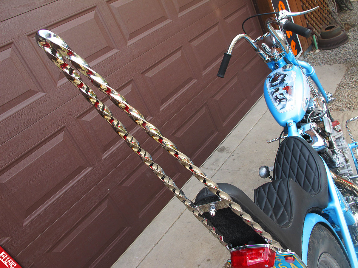 Blue motorcycle sissy bar