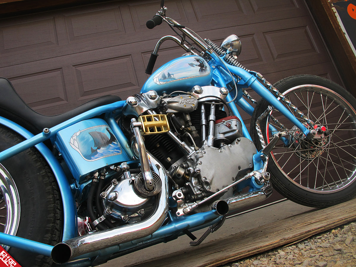 Blue motorcycle a side