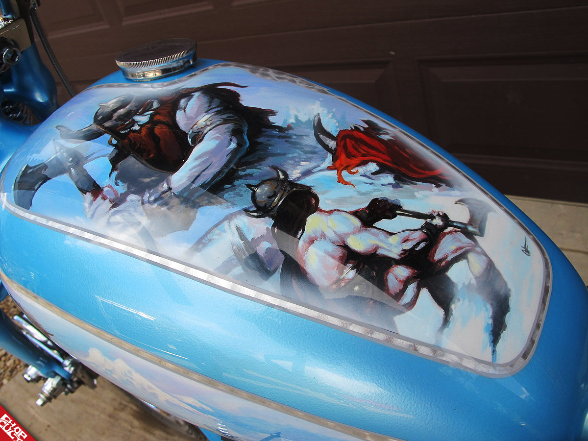 Blue motorcycle gas tank top