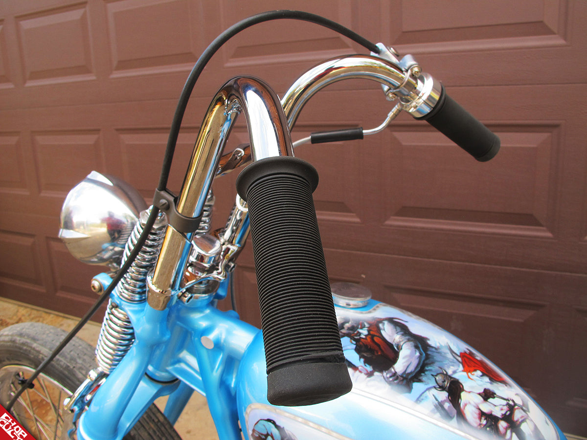Blue motorcycle handle bars