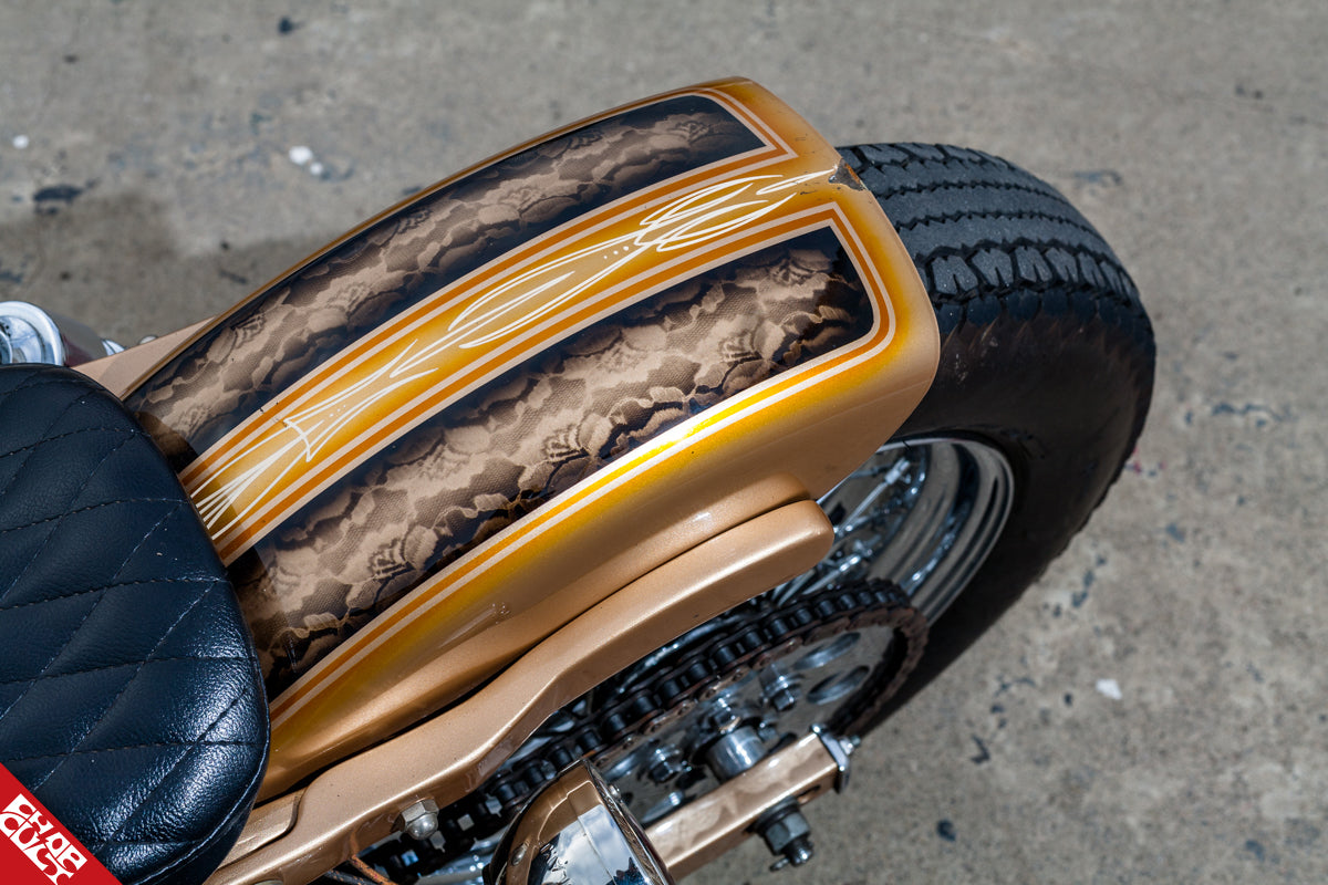 A photo of the paint on the bike's rear fender