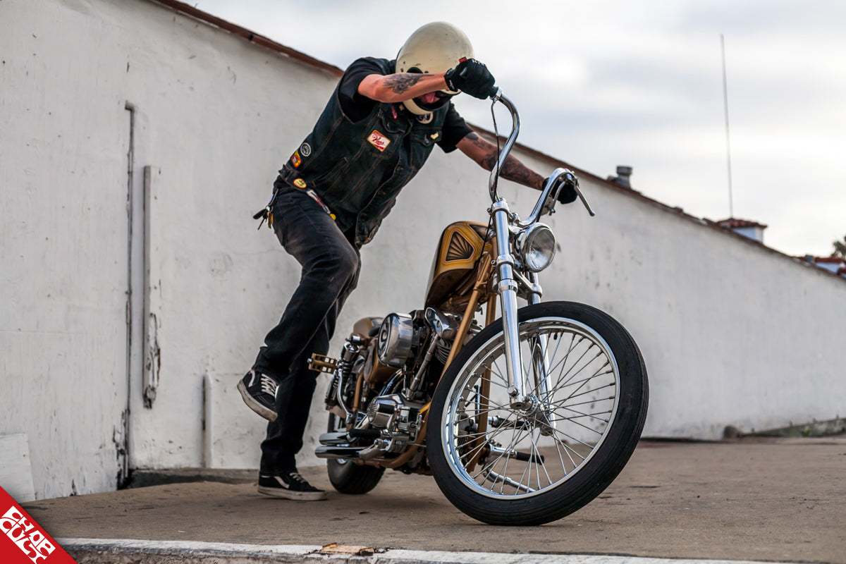 Chris about to hop on his bike