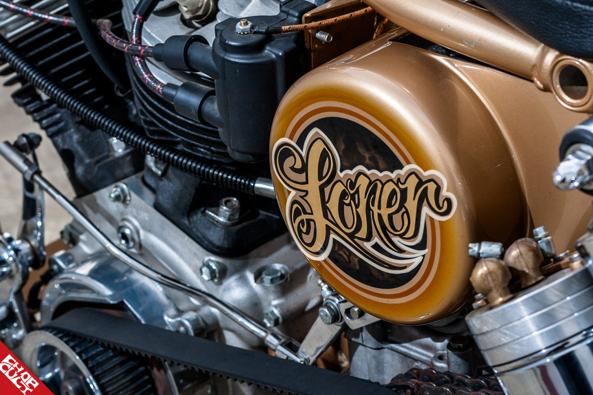 A photo of the "Loner" logo painted on the bike