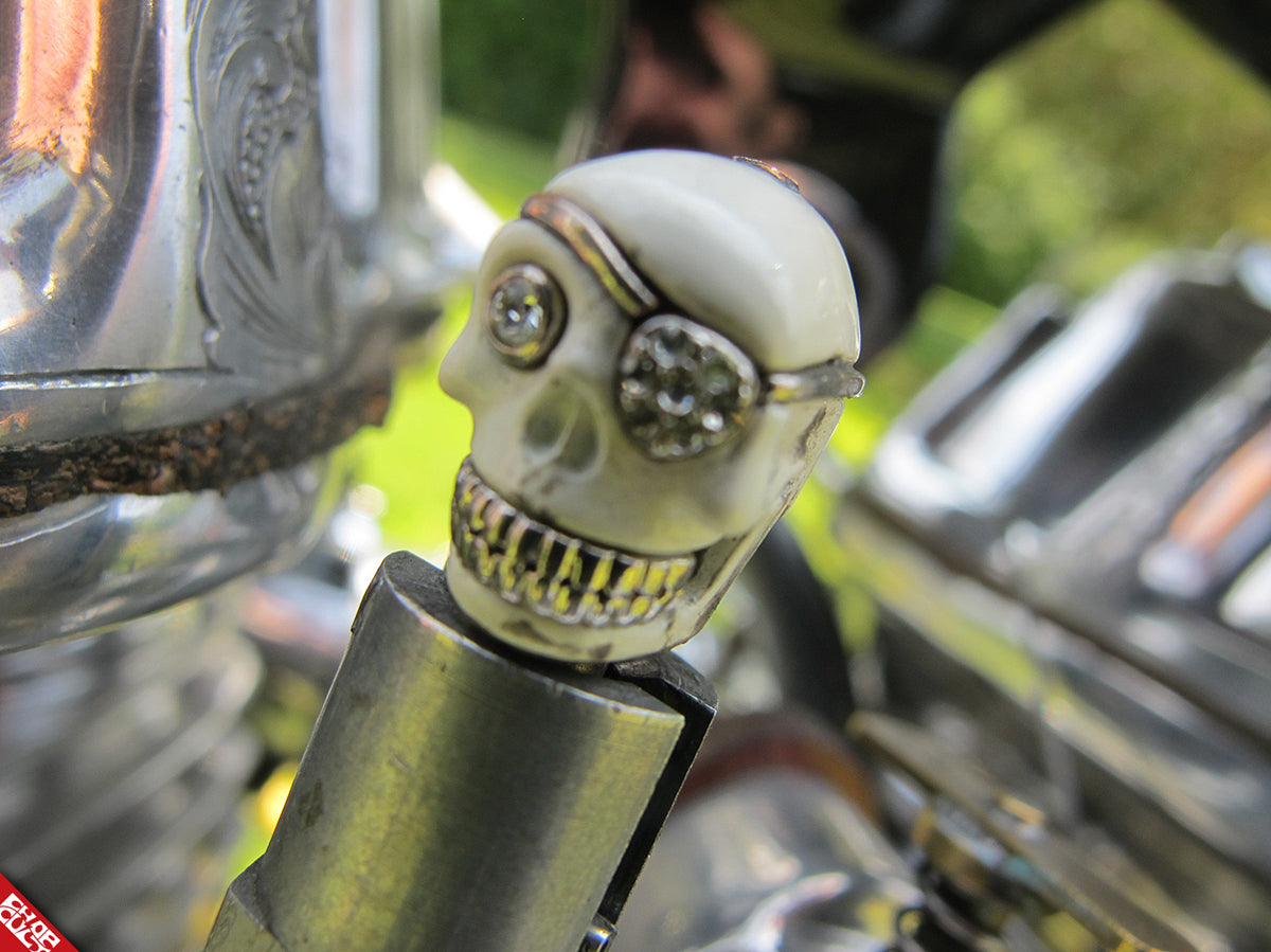 Panhead motorcycle skull ornament