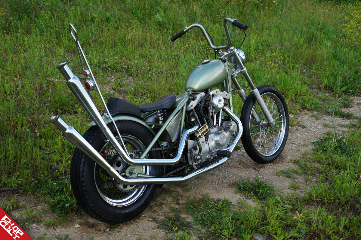 Ironhead motorcycle a side rear angle