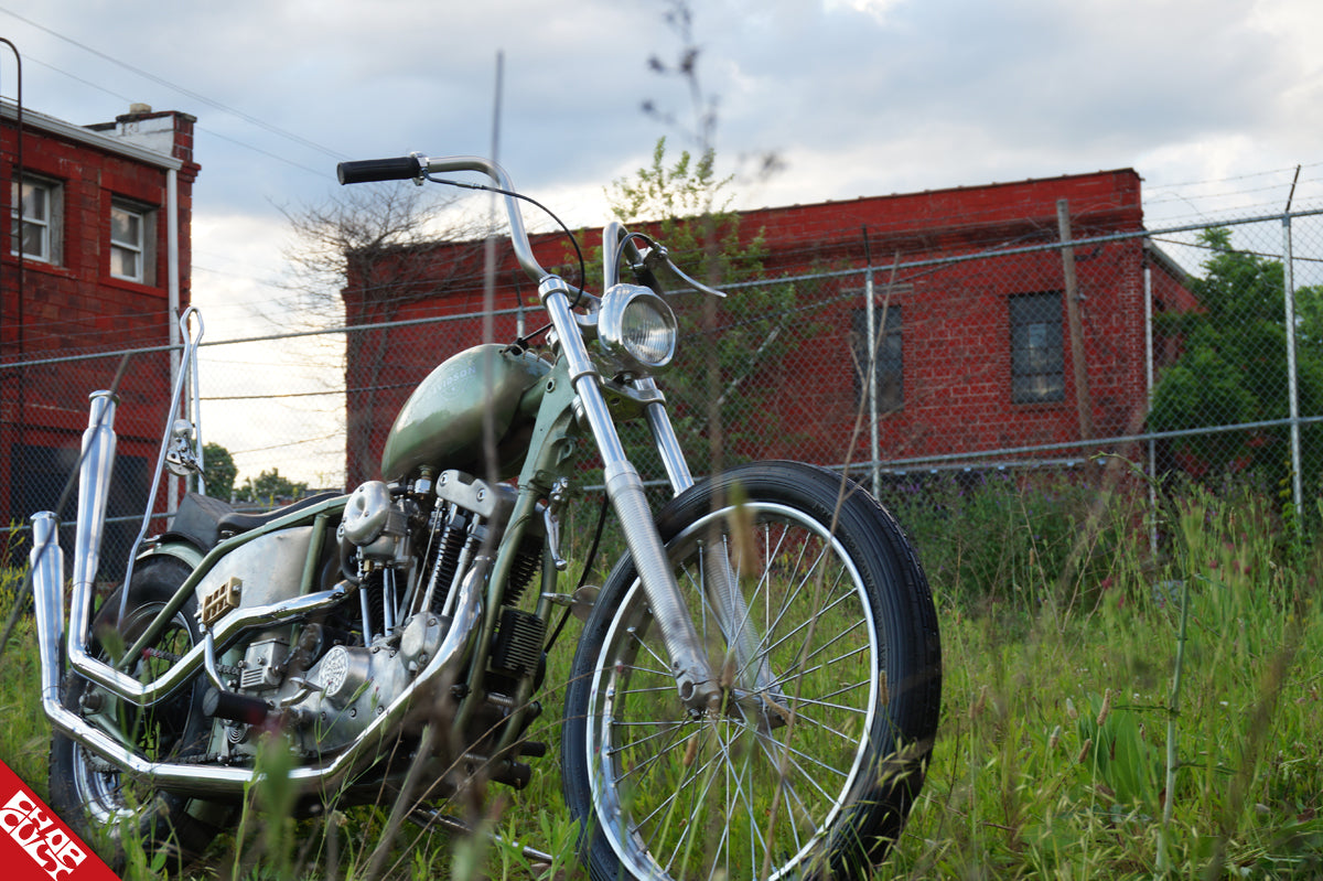 Ironhead motorcycle in grass
