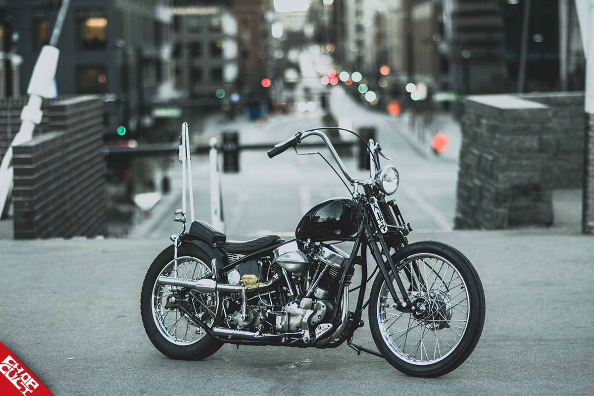 Panhead motorcycle a side front angle