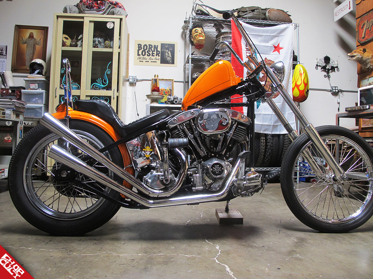 Orange Chopper Motorcycle side picture