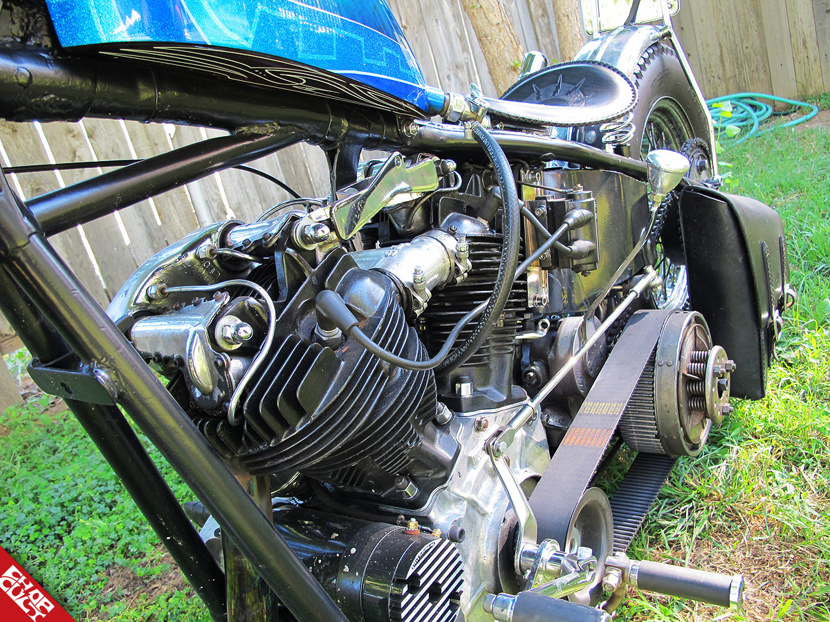 Knucklehead motorcycle engine front angle
