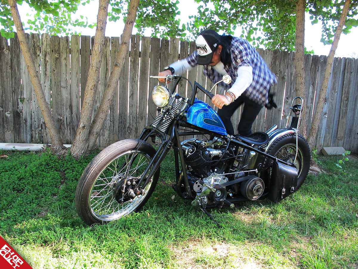 Gilby with knucklehead motorcycle