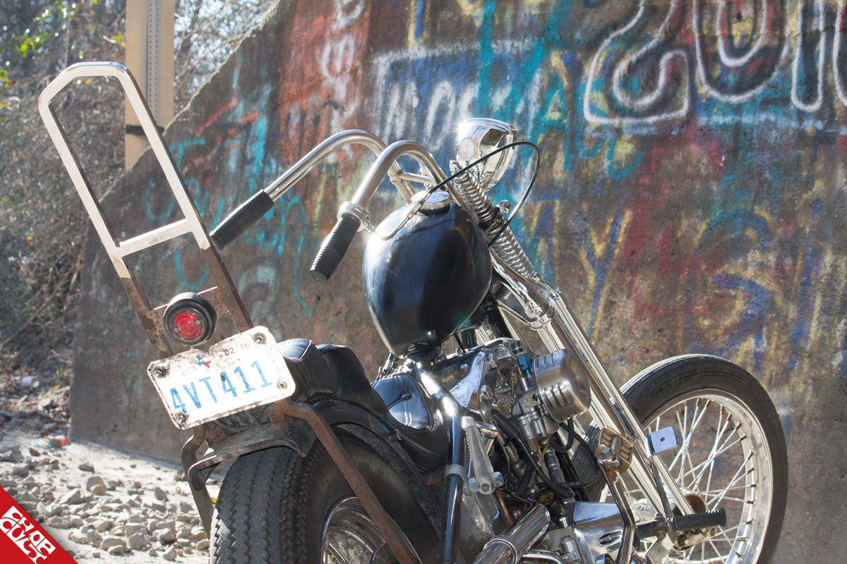 Custom shovelhead motorcycle sissy bar