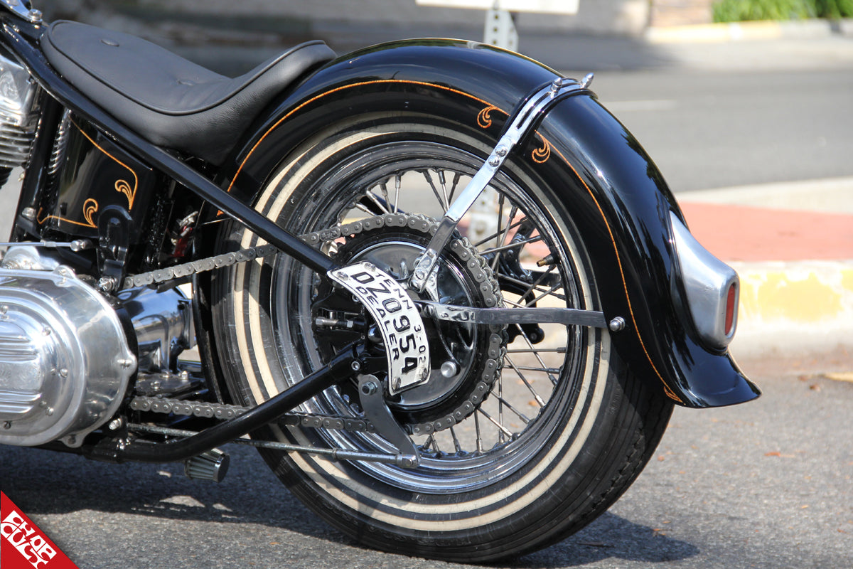 A photo of the bike's rear tire and rear fender