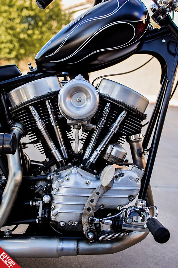 Panhead motorcycle engine a side
