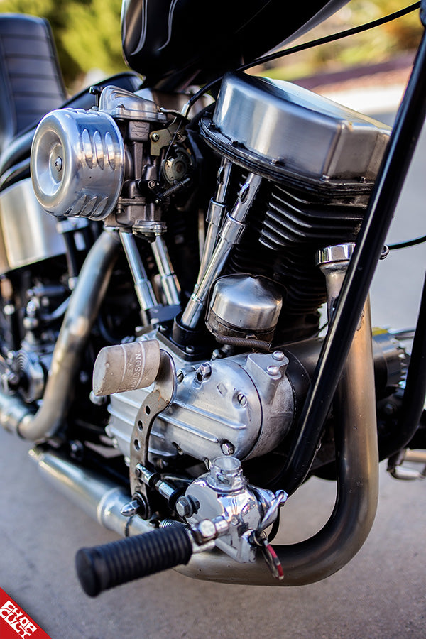 Panhead motorcycle engine front angle