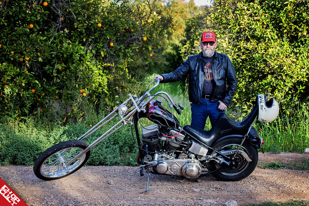 Scott Ross with panhead motorcycle