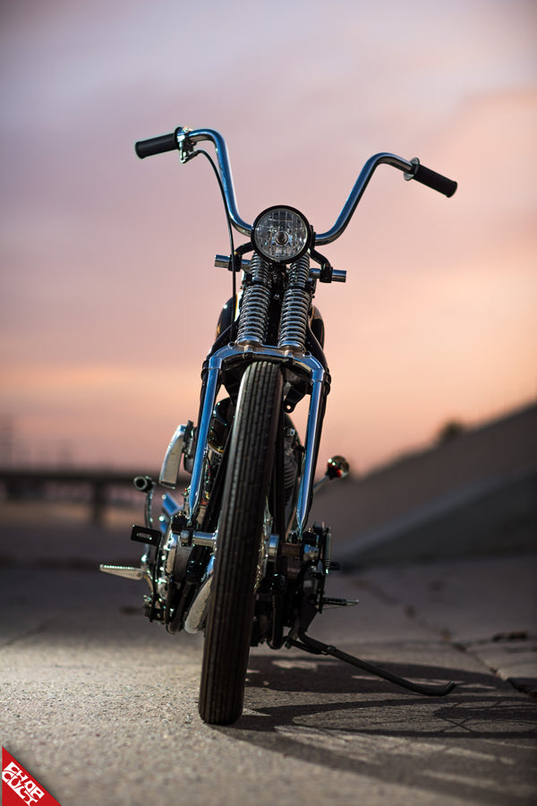 Panhead motorcycle front angle