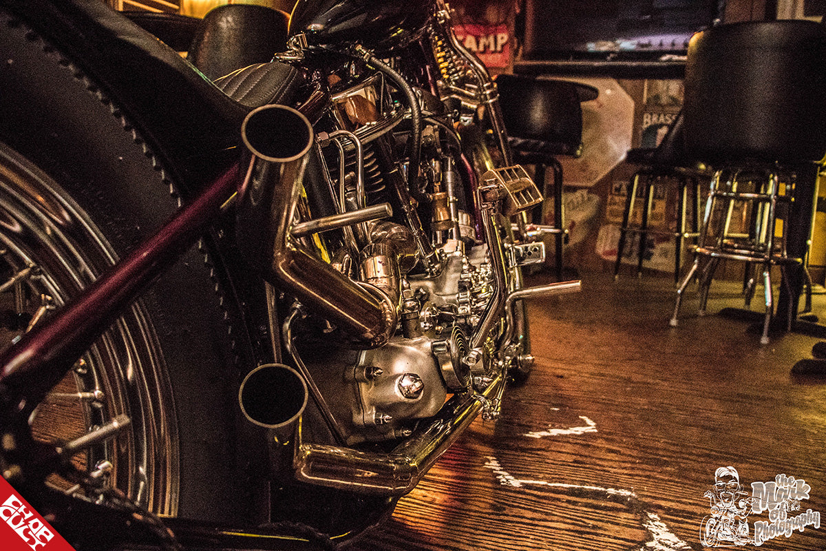 Panhead motorcycle exhaust piping