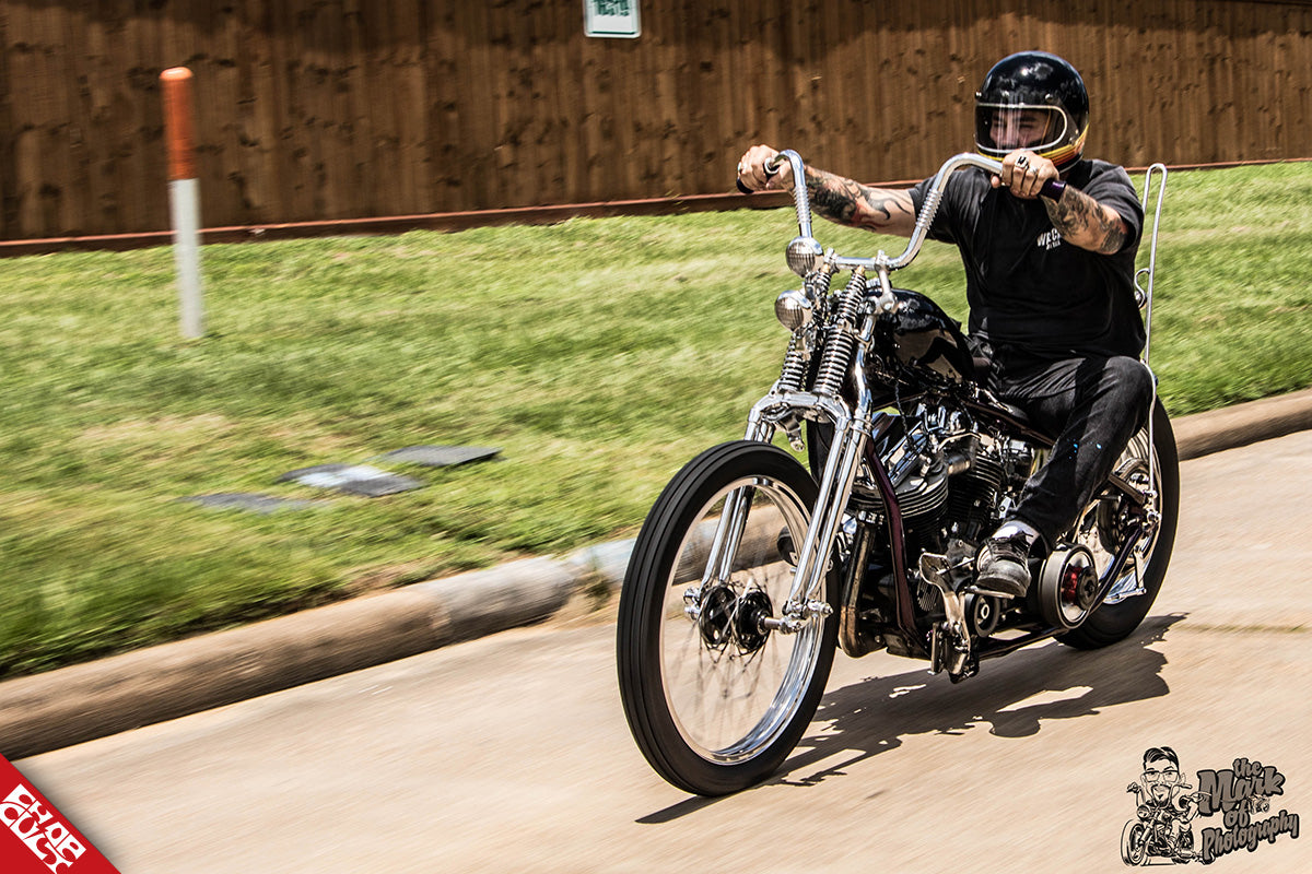 Eric Vaughan with panhead motorcycle