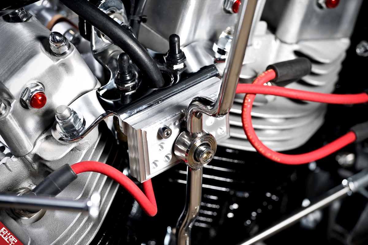 Close up on motorcycle engine wiring