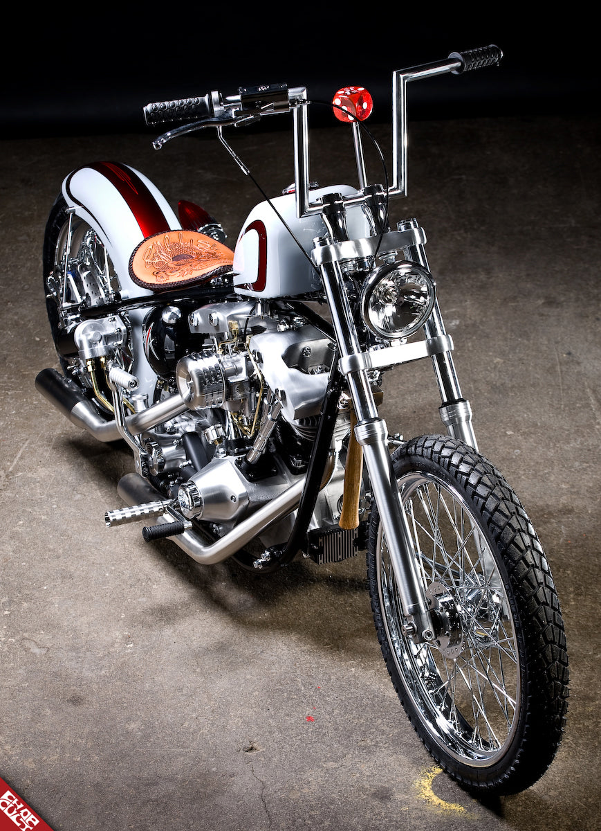 Custom Haley Davidson motorcycle a side front angle