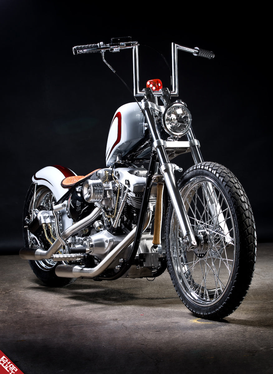 Custom Haley Davidson motorcycle a side in studio