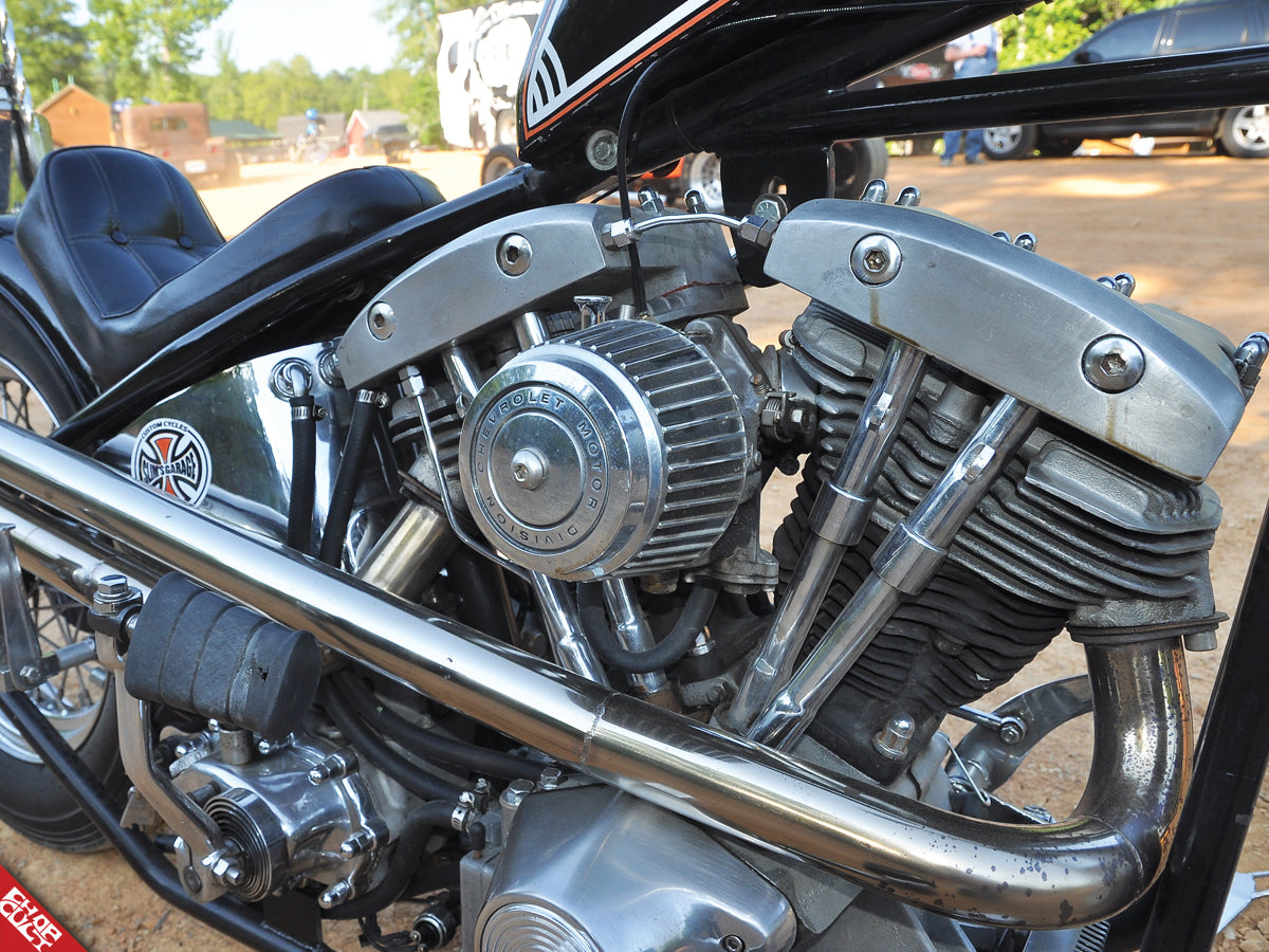 Custom shovelhead motorcycle engine a side